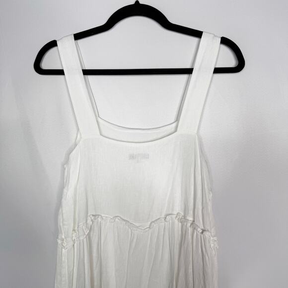 Rails Small S White Sandy Dress Tiered Ruffle Square Neck Linen Blend Mini Flowy - Picture 6 of 12